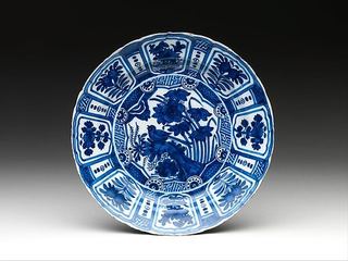 Blue earthenware plate. Metropolitan Museum of Art: Dish with flowers and birds