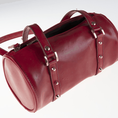 red leather handbag
